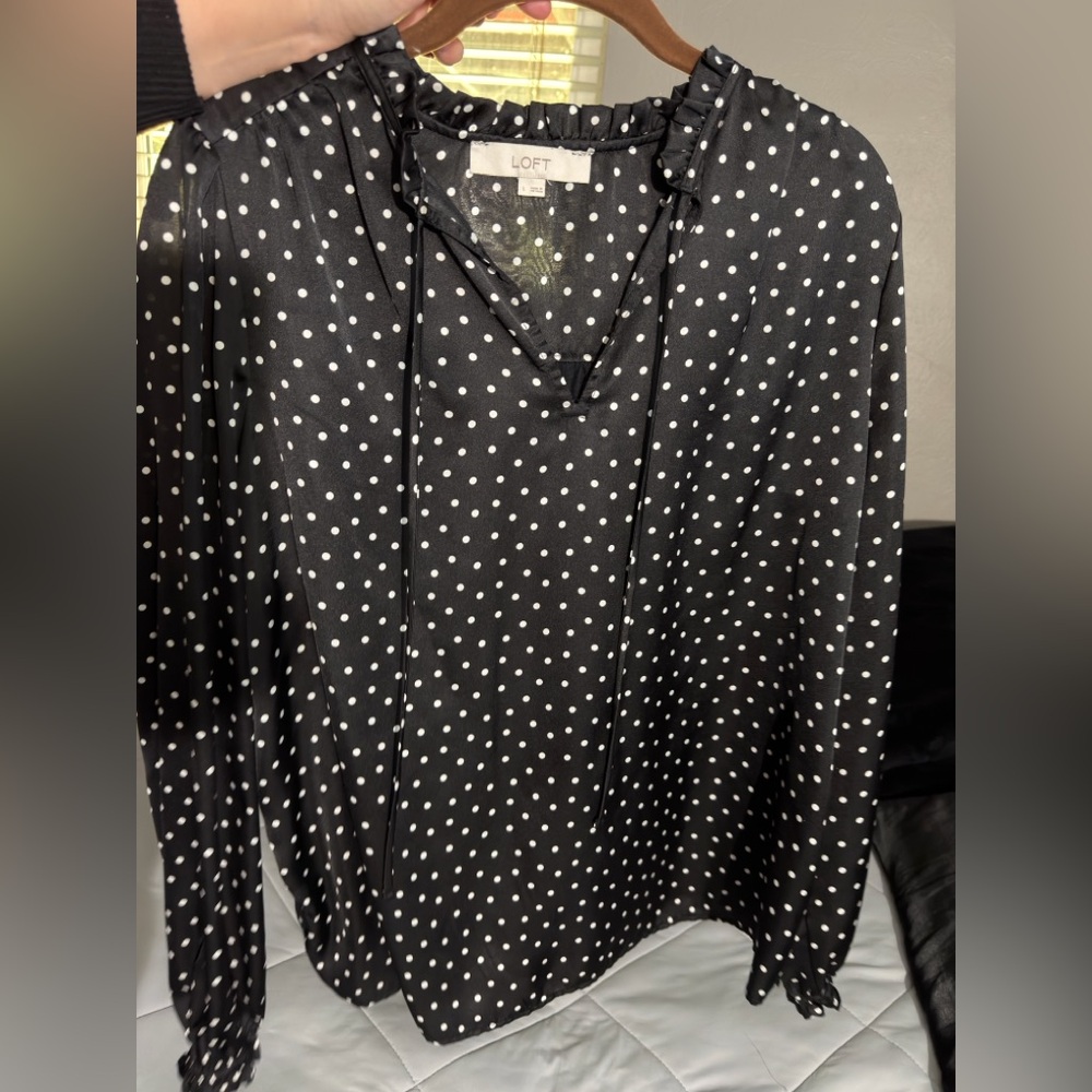 LOFT Black and White Polka Dot Blouse